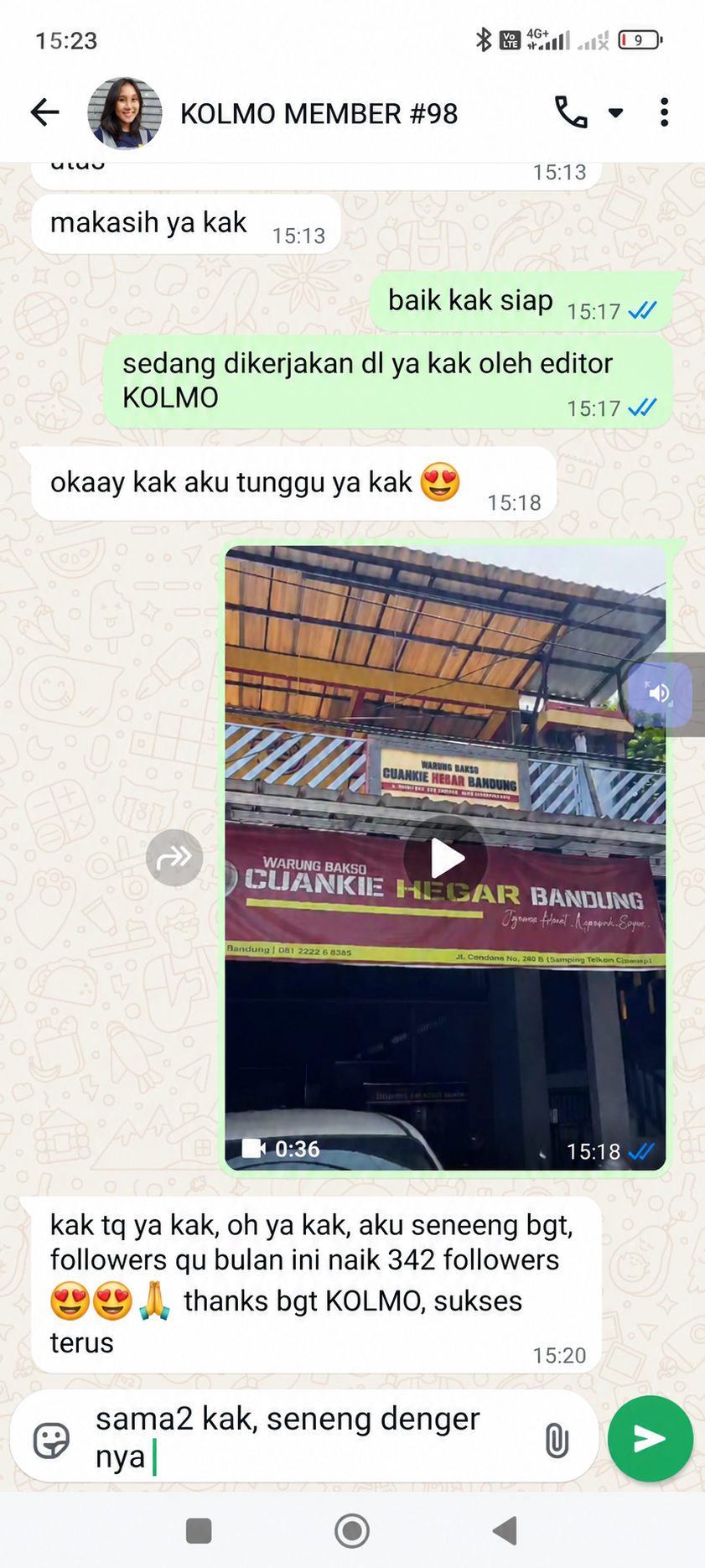 Chat member KOLMO #98 — followers naik 342